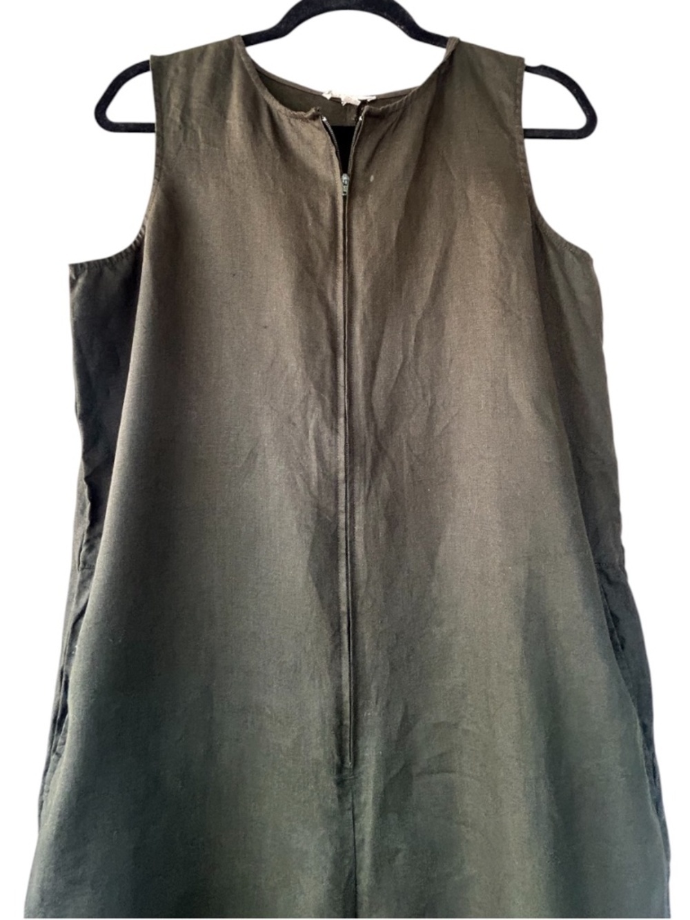 Eileen Fisher Organic Linen Jumpsuit Front Zip Sleeveless Size Small In Green - Picture 8 of 14